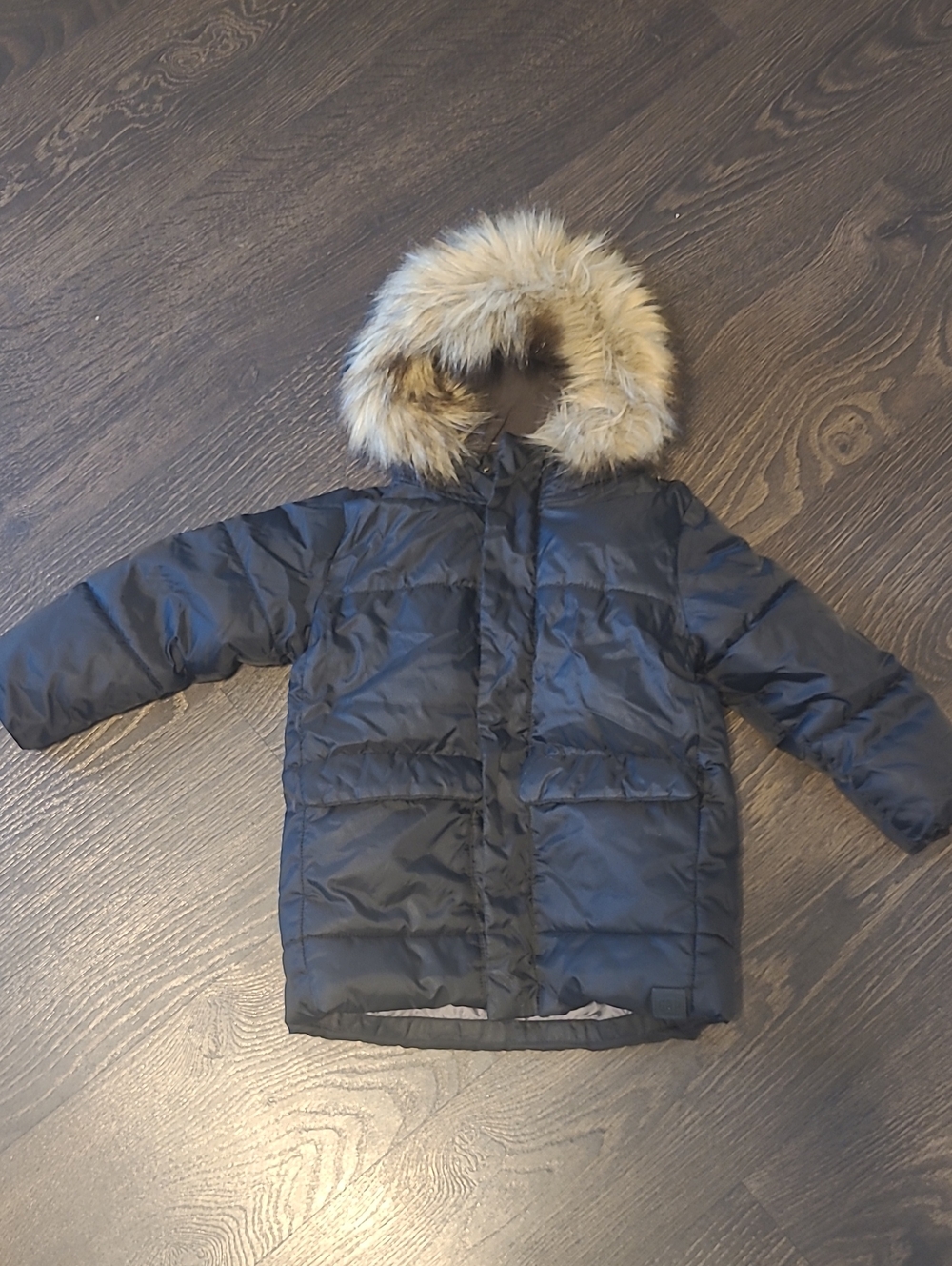Black Gap PURE Puffer Jacket with Faux Fur Hood